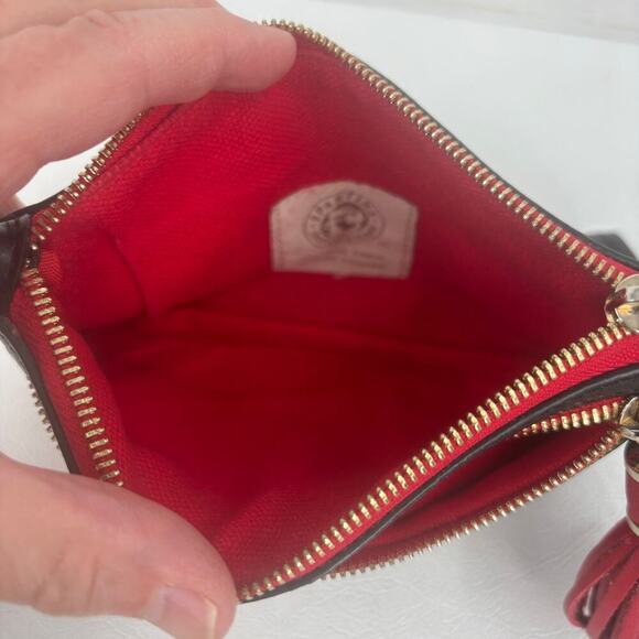 Spartina Wristlet Clutch with Tassel Beige Black Red Geometric Leather Linen Zip - Picture 5 of 12